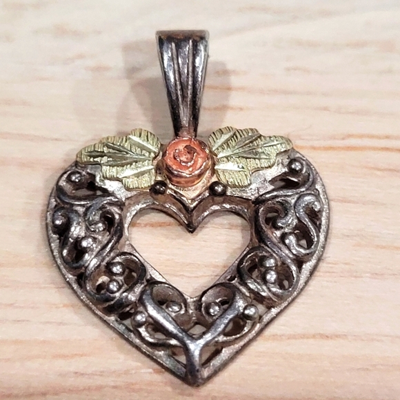 Black Hills Gold Jewelry - Black Hills Filigree Heart \U0026 Rose Sterling and 10K Gold